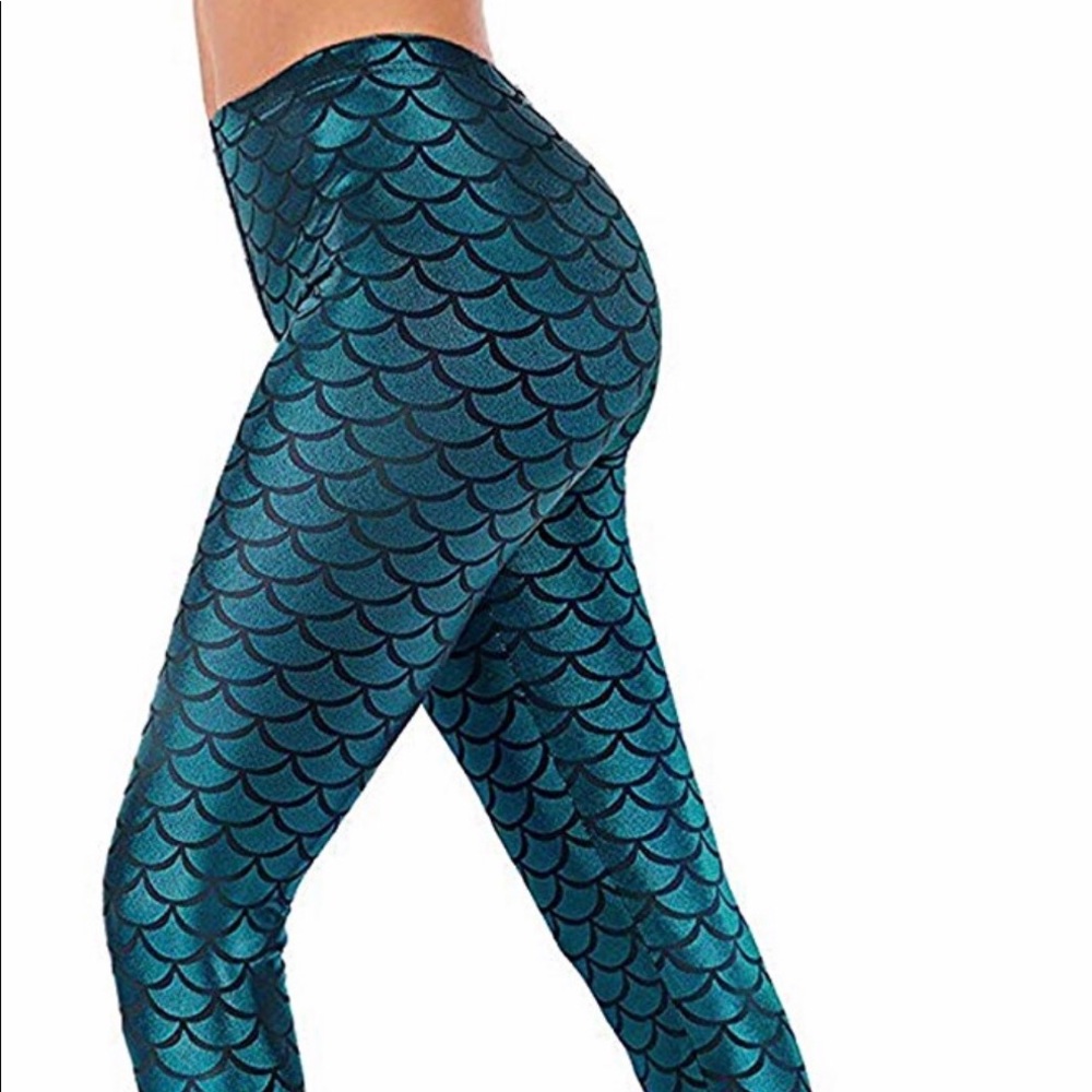 2 Pair : Mermaid & Black Leggings
